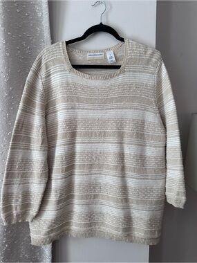 Alfred Dunner Cream Striped Knit Sweater Sz XL